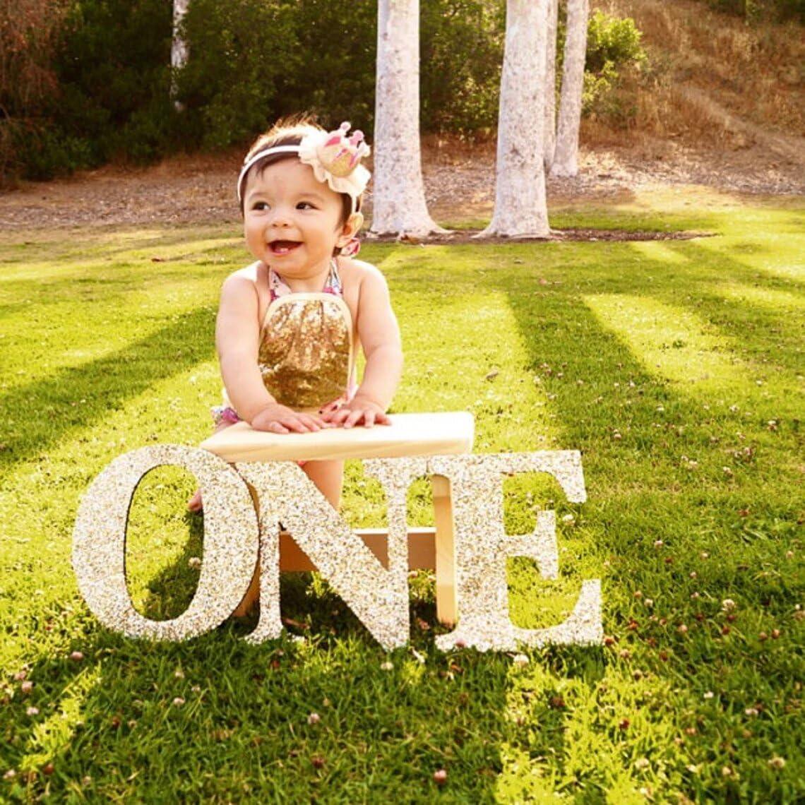 Haoser ONE Sign First Birthday Sign in Glitter - Wooden ONE Letters